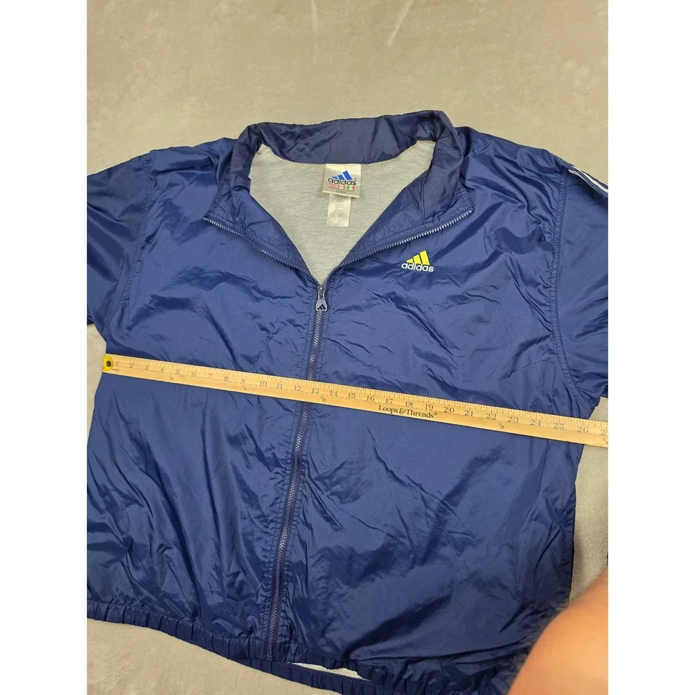 Vintage Adidas Windbreaker Jacket Mens XL Blue 3-Stripe Full Zip Lined Y2K *Read